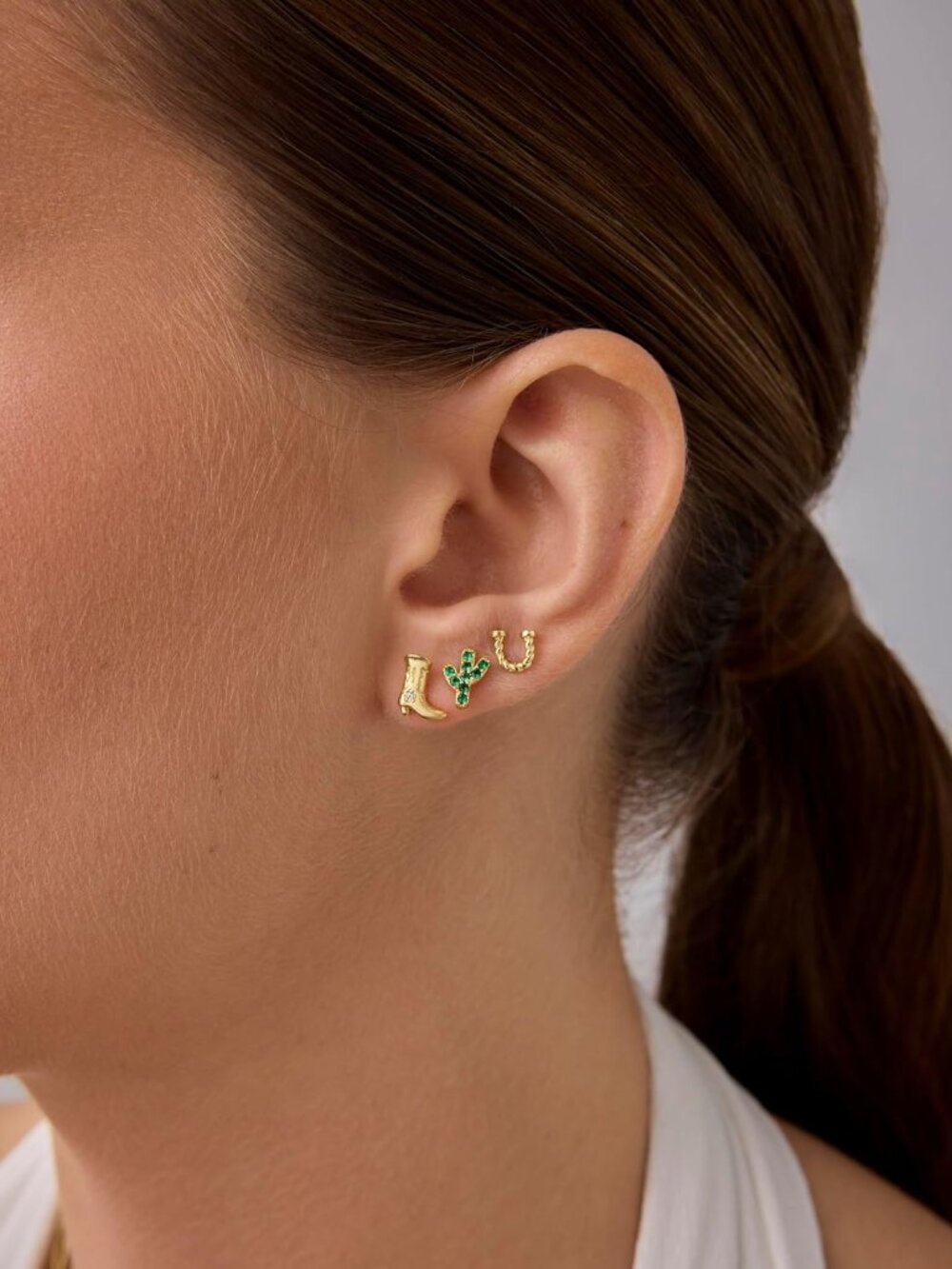 Dainty Flat Back Earrings for Women, 14K Gold Plated CZ Stud Piercing - Picture 2 of 5